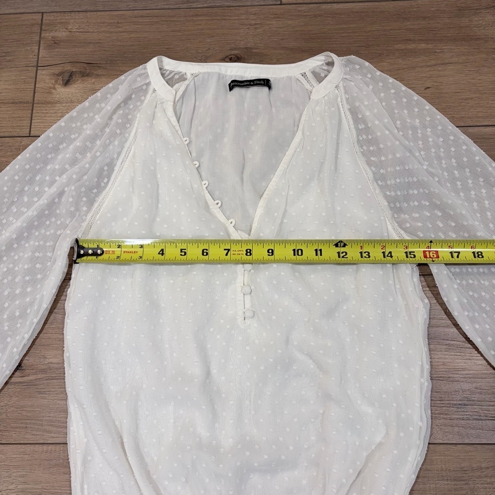Abercrombie White Swiss Dot Sheer Bodysuit Blouse Cottagecore Coquette Medium - Picture 13 of 14